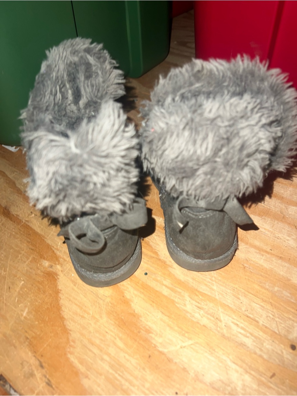 Girls Gray Faux-Fur Cuff Winter Boots - Kids Shoes- size 12